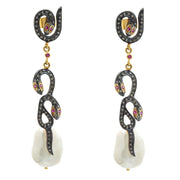 DIAMOND SERPENT AND BAROQUE PEARL EARRINGS