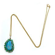 OPAL AND EMERALD PENDANT ON 18K GOLD CHAIN