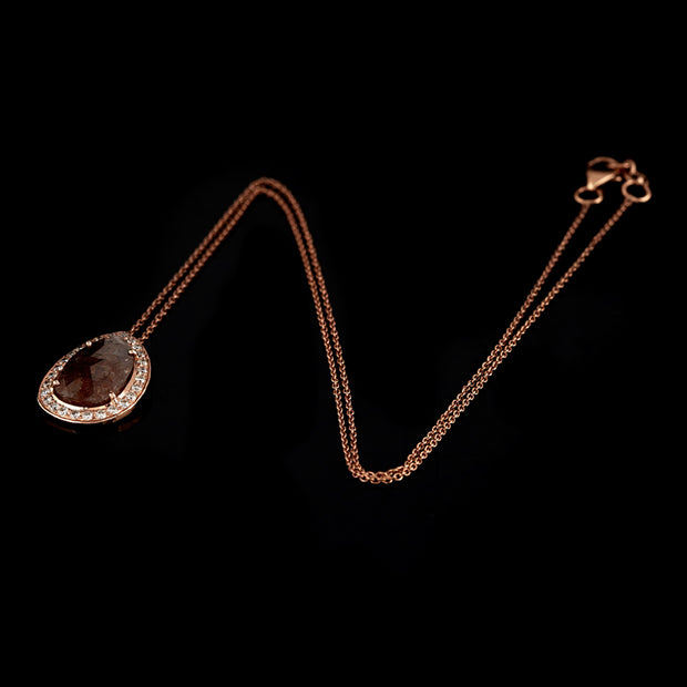 ROSE GOLD CHAIN WITH SLICED DIAMOND PENDANT.SOLD. PLS ENQUIRE FOR FURTHER STOCK .