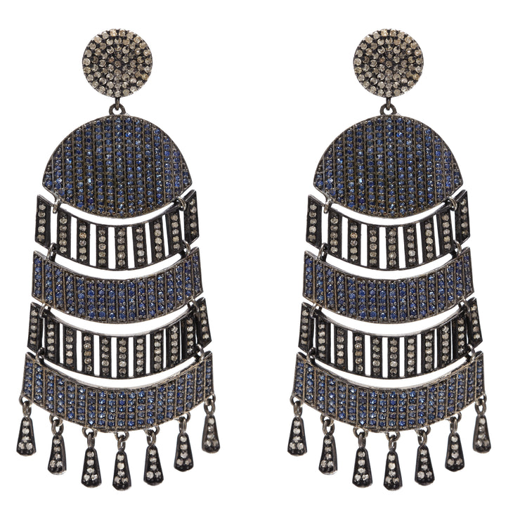 EXOTIC SAPPHIRE AND DIAMOND COCKTAIL EARRINGS.