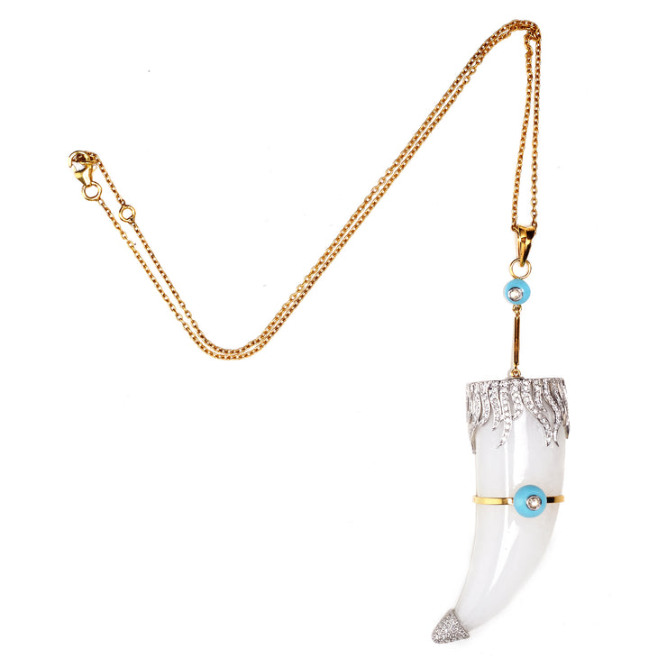 GOLD ICE QUARTZ AND TURQUOISE HORN PENDANT. Out of stock . Pls enquire to order.