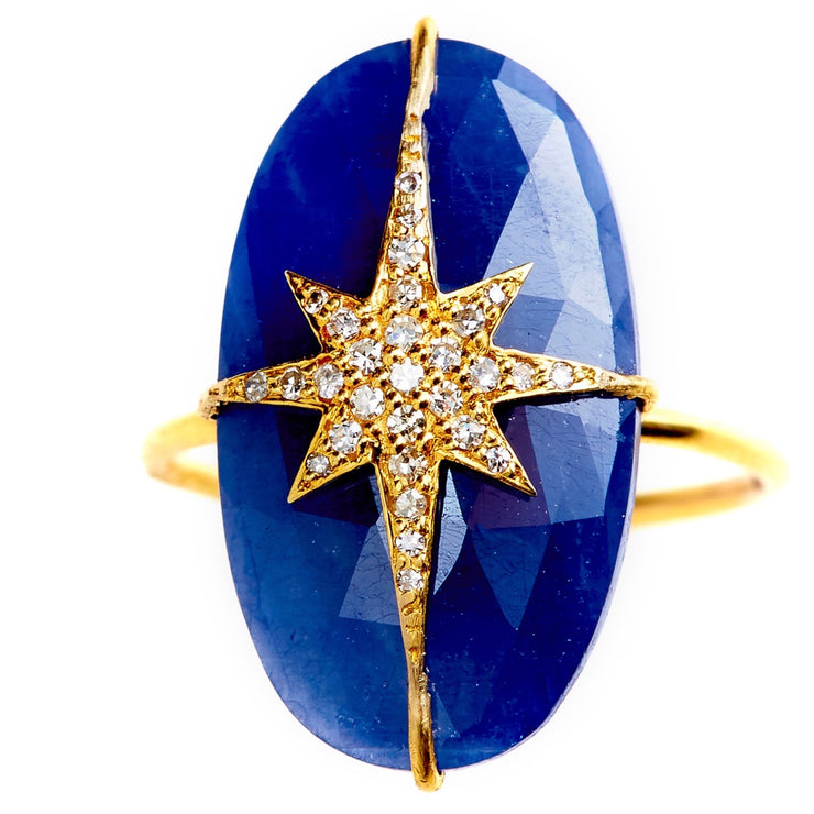 BLUE SAPPHIRE  STARBURST RING