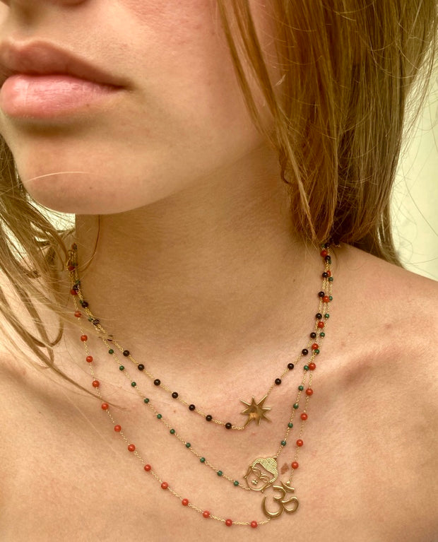 CORAL BEADED OM NECKLACE
