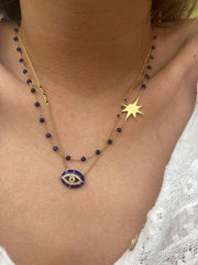 LAPIS BEADED STAR NECKLACE