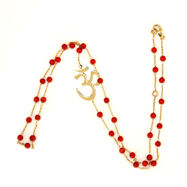 CORAL BEADED OM NECKLACE